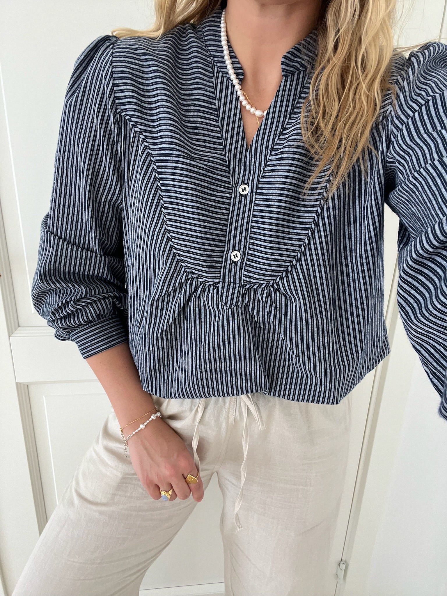 Co'Couture Simona Stripe Bluse Navy