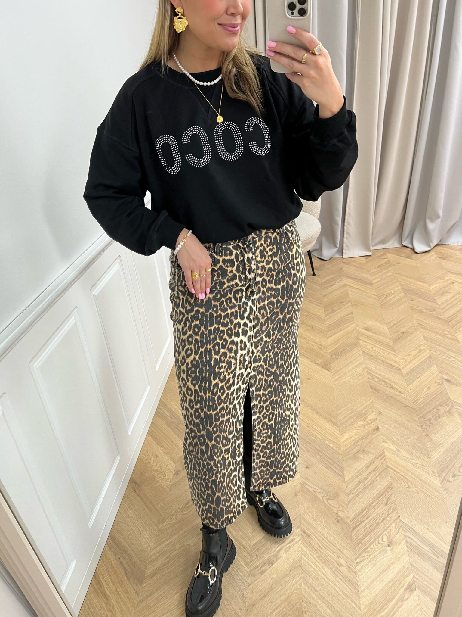 Co'Couture Leo Denim Slit Nederdel Khaki
