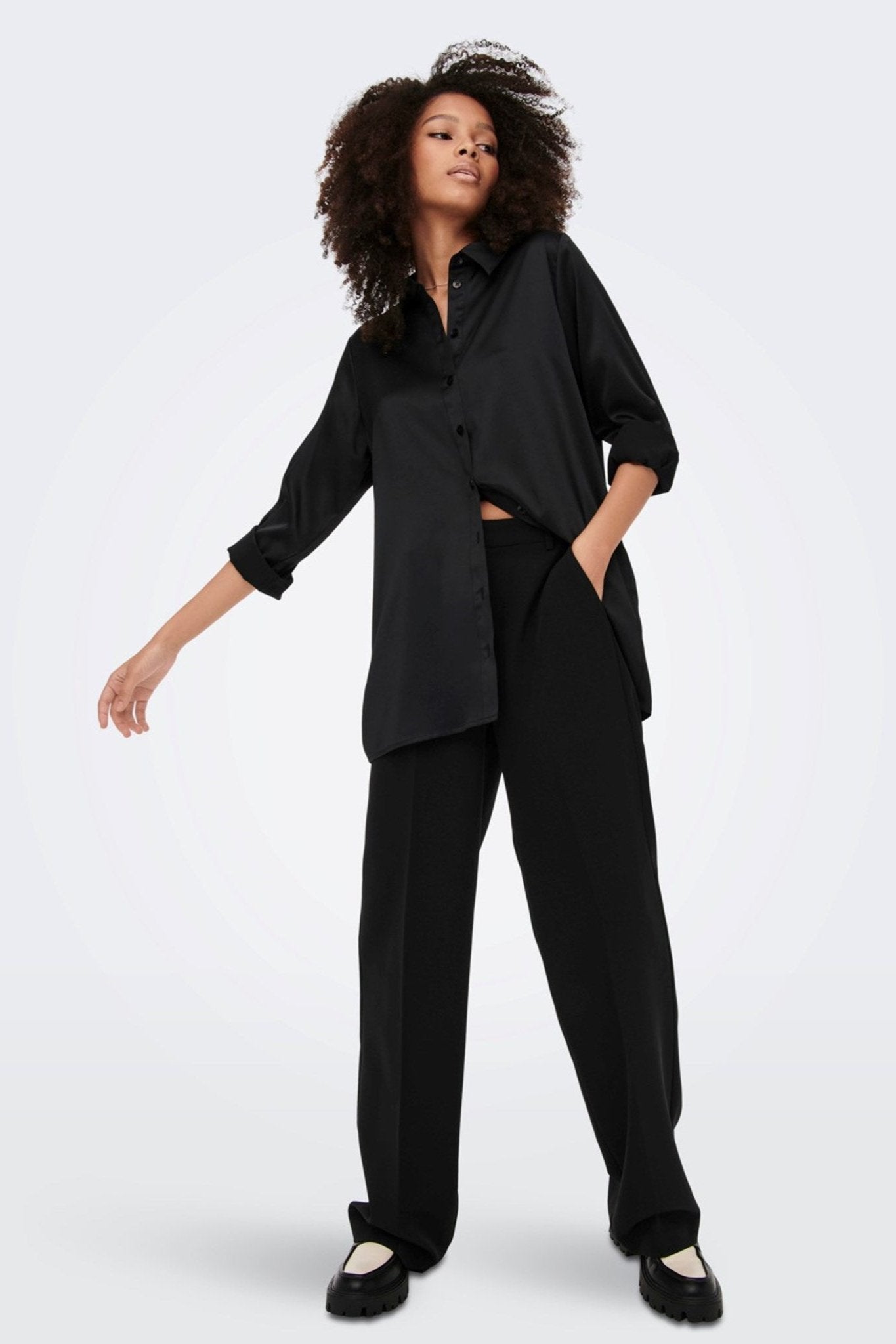 Victoria Satin Skjorte - Sort