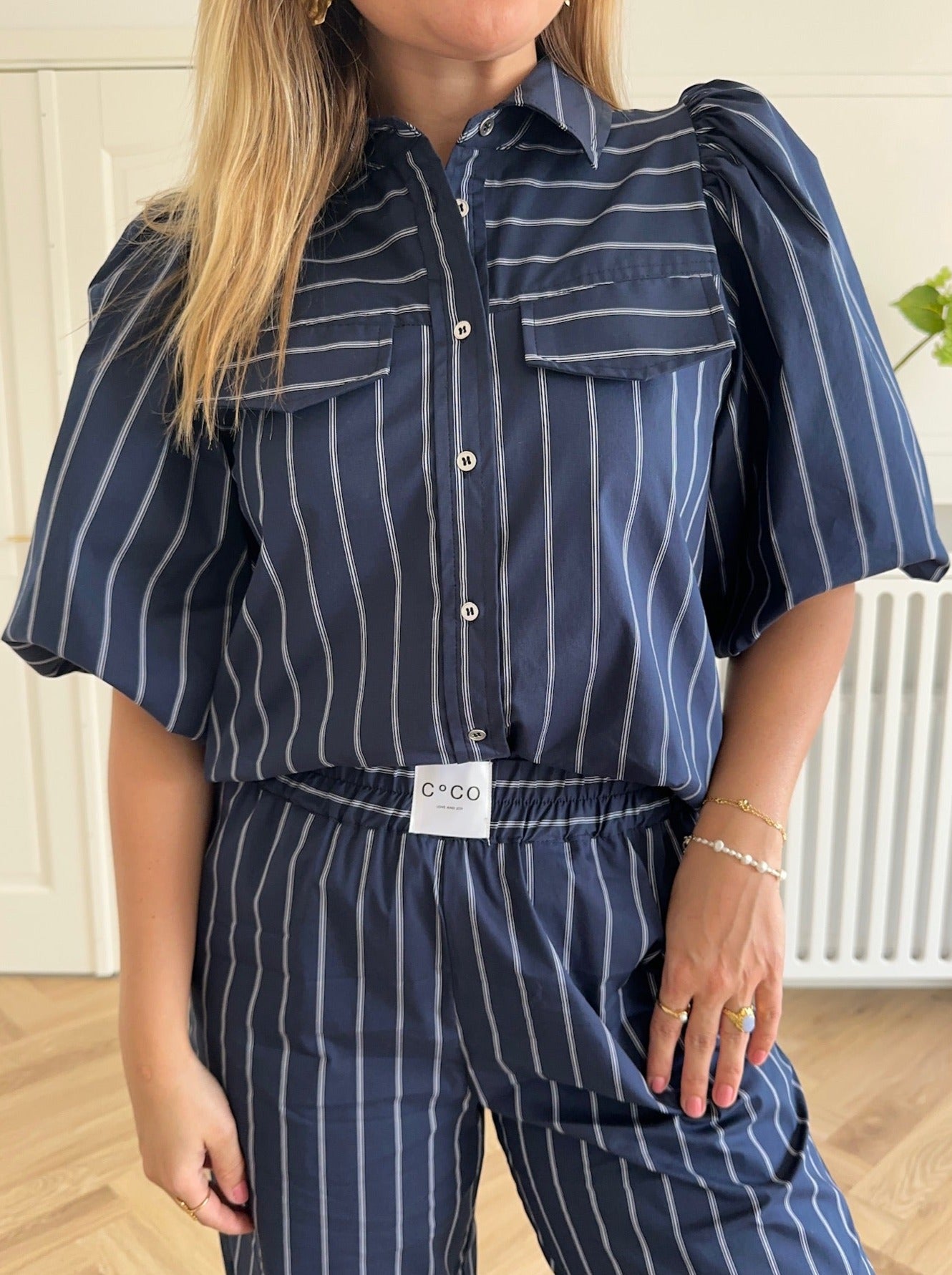 Co'Couture Sebi Stripe Puff Skjorte Navy