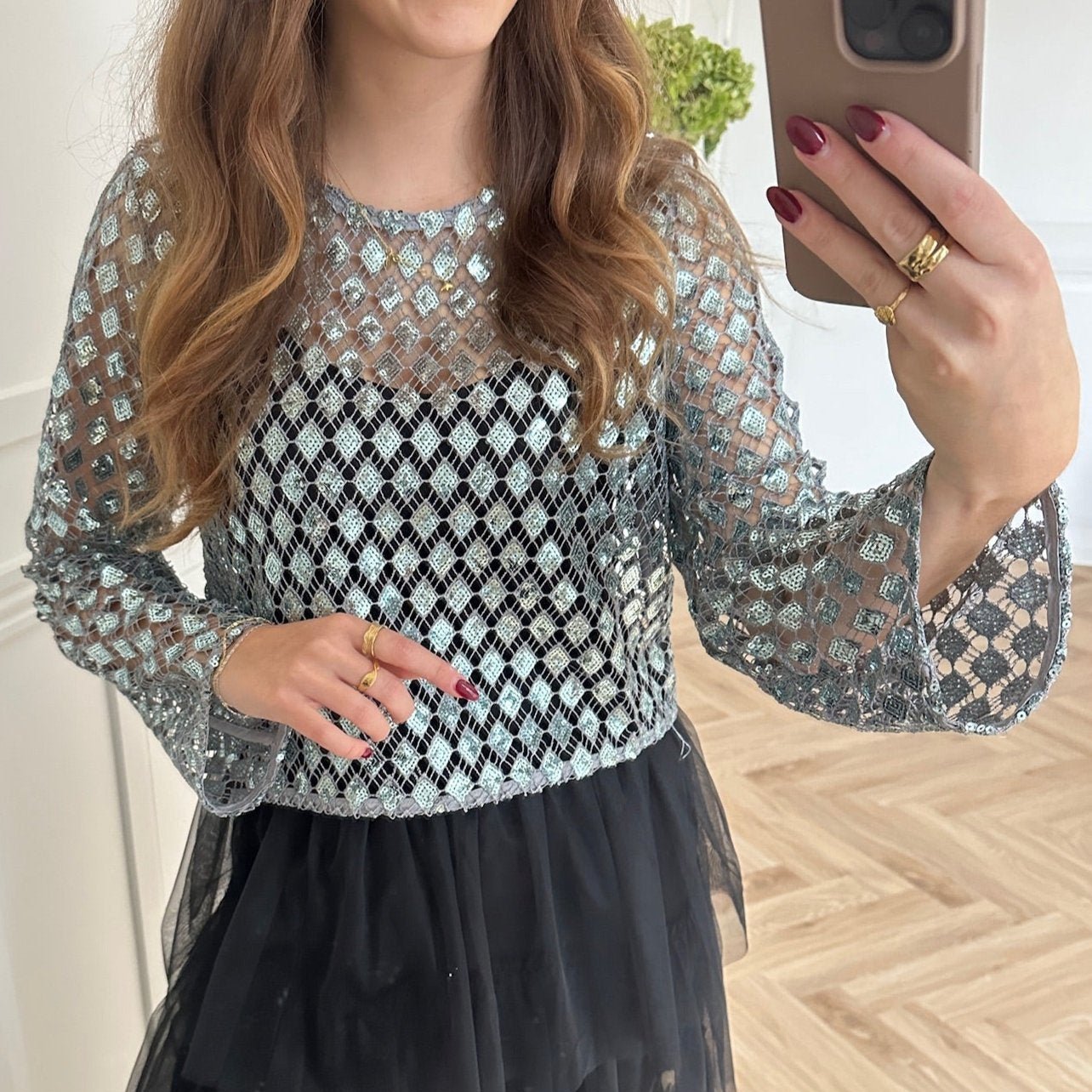 Object Gitte LS Top Asphalt/Silversequins Rabat