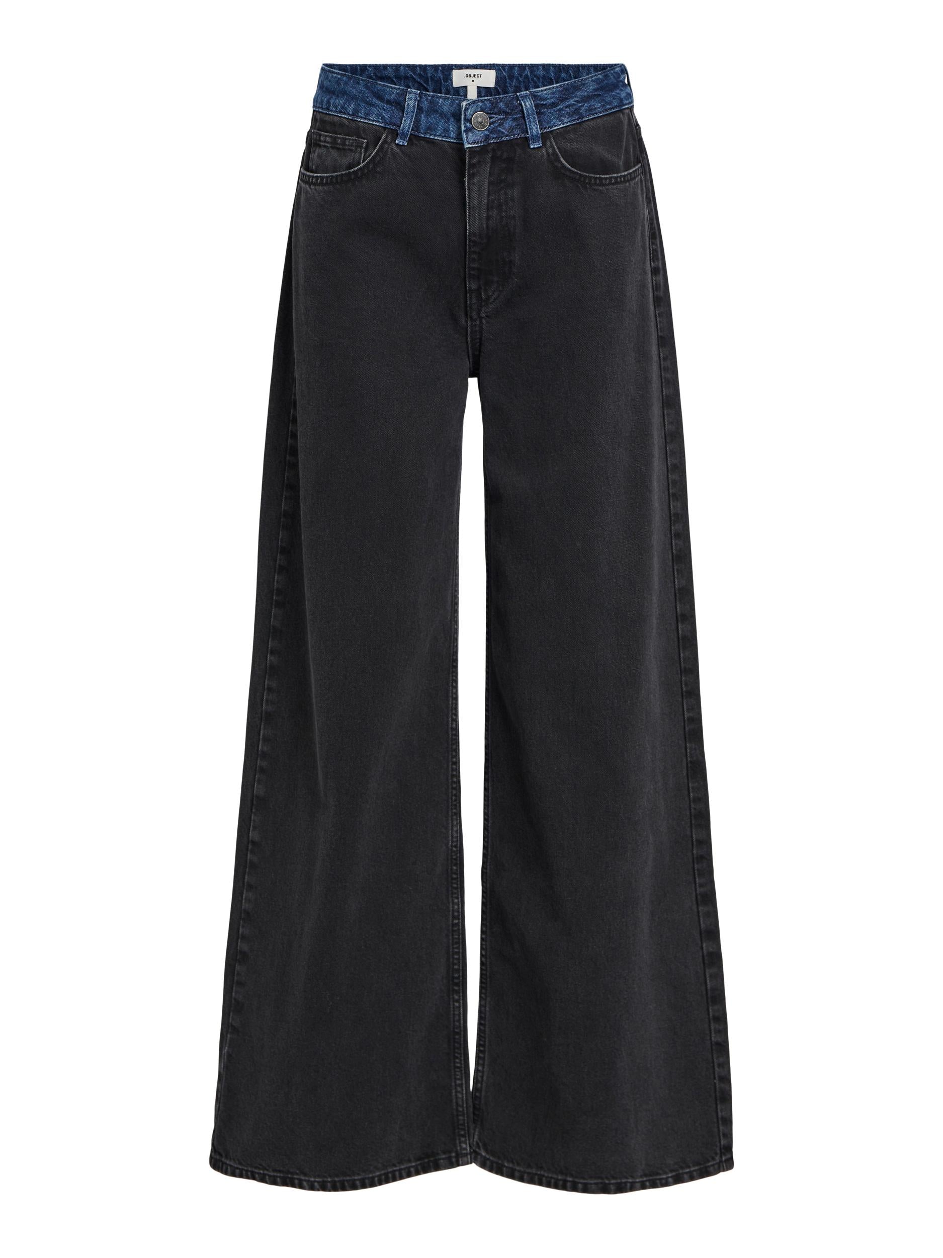 Object Moji Beate MW Wide Jeans Black Denim Medium Hot på udsalg
