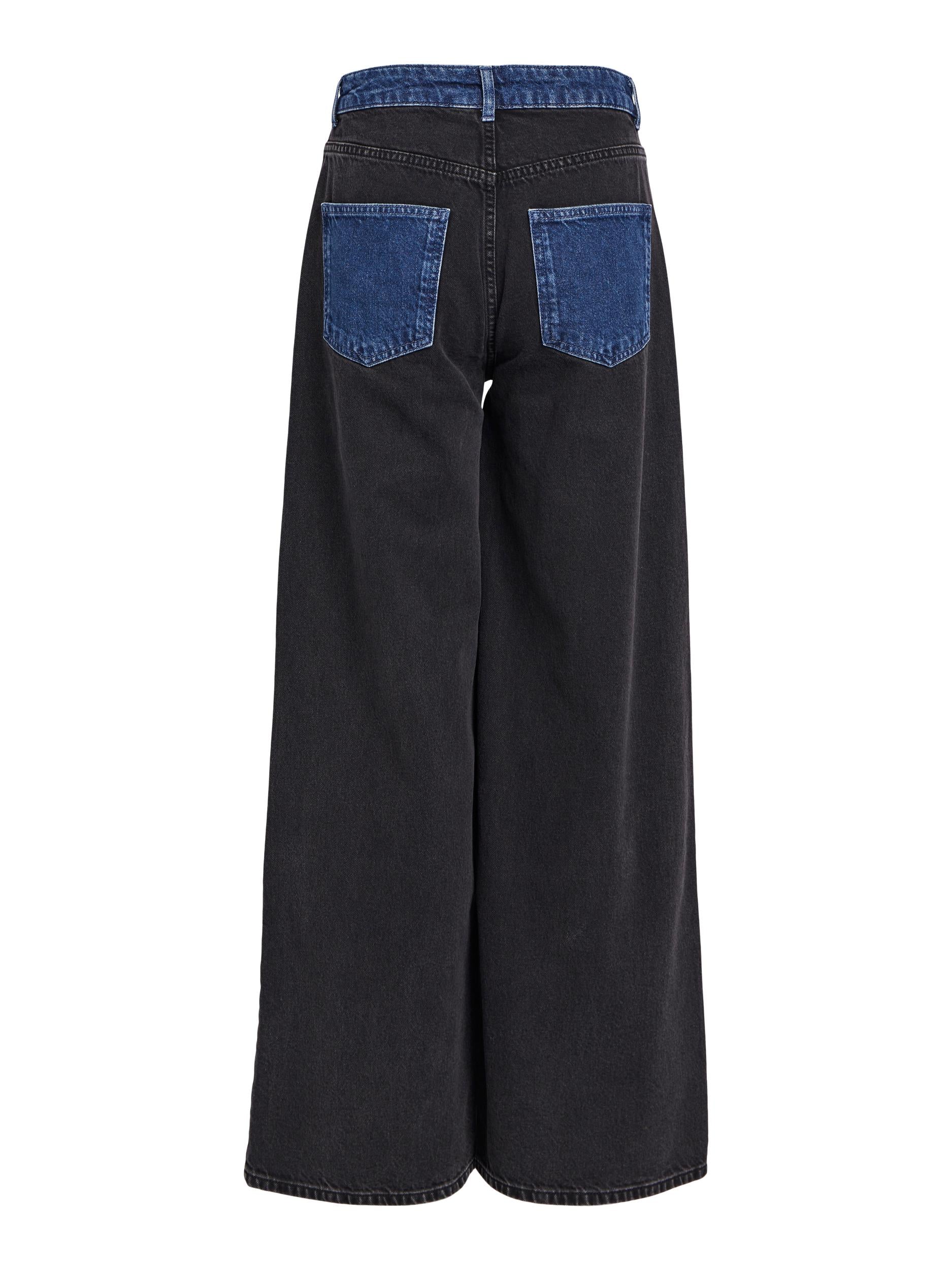 Object Moji Beate MW Wide Jeans Black Denim Medium Hot på udsalg