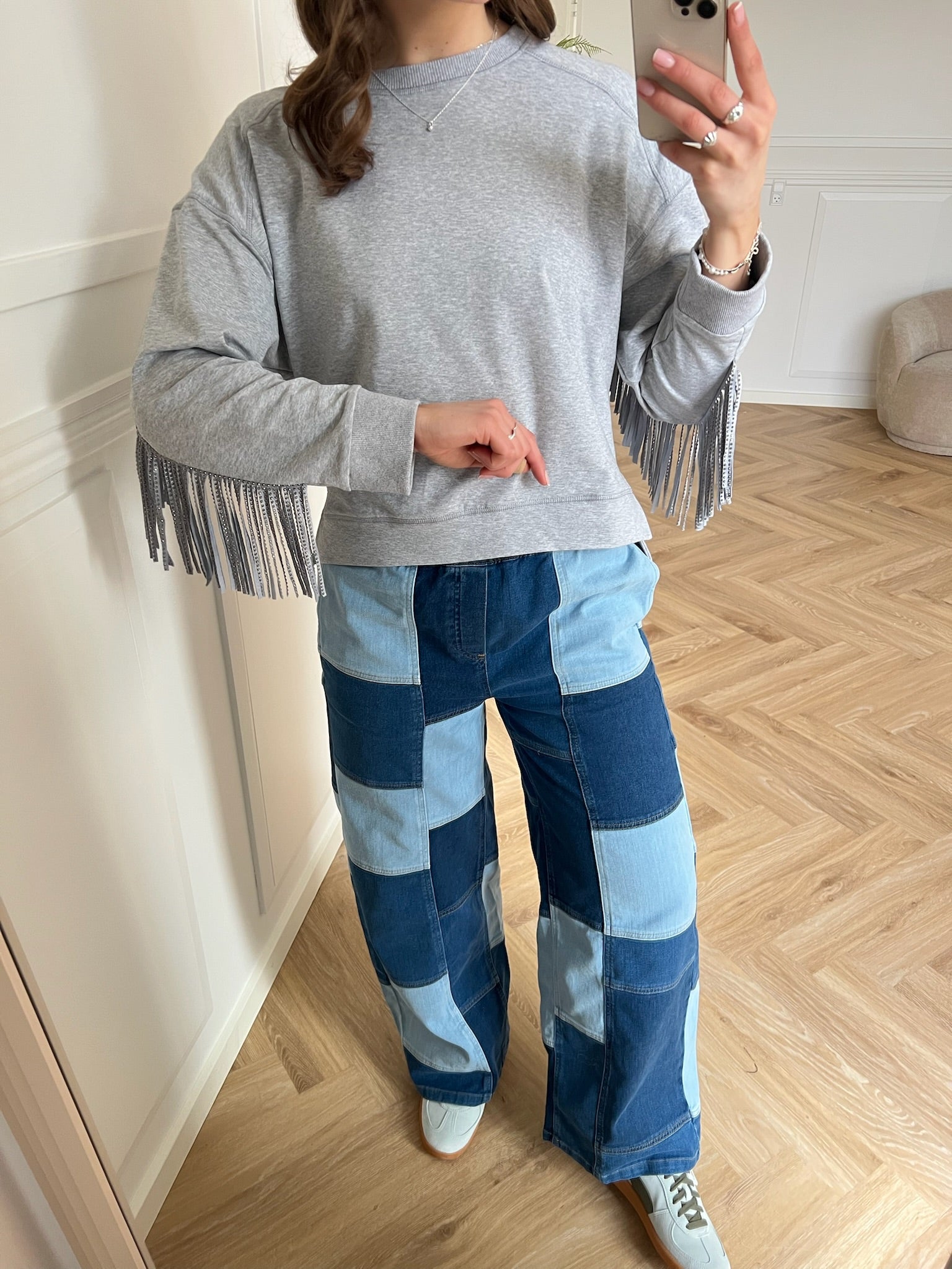 Co'Couture Stud Fringe Sweat Light Grey