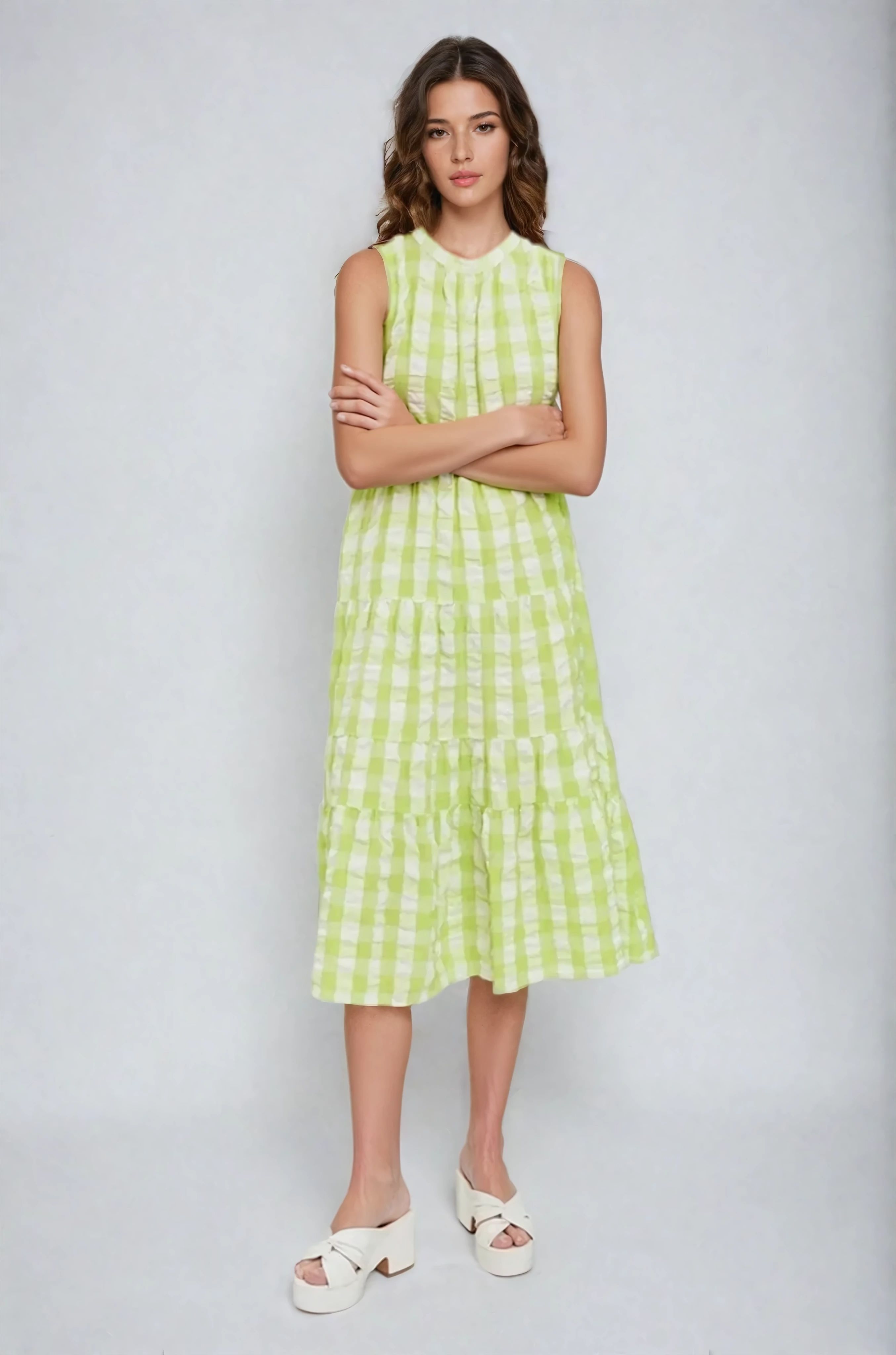 Sody Calf Highneck Kjole - Shadow Lime Levere