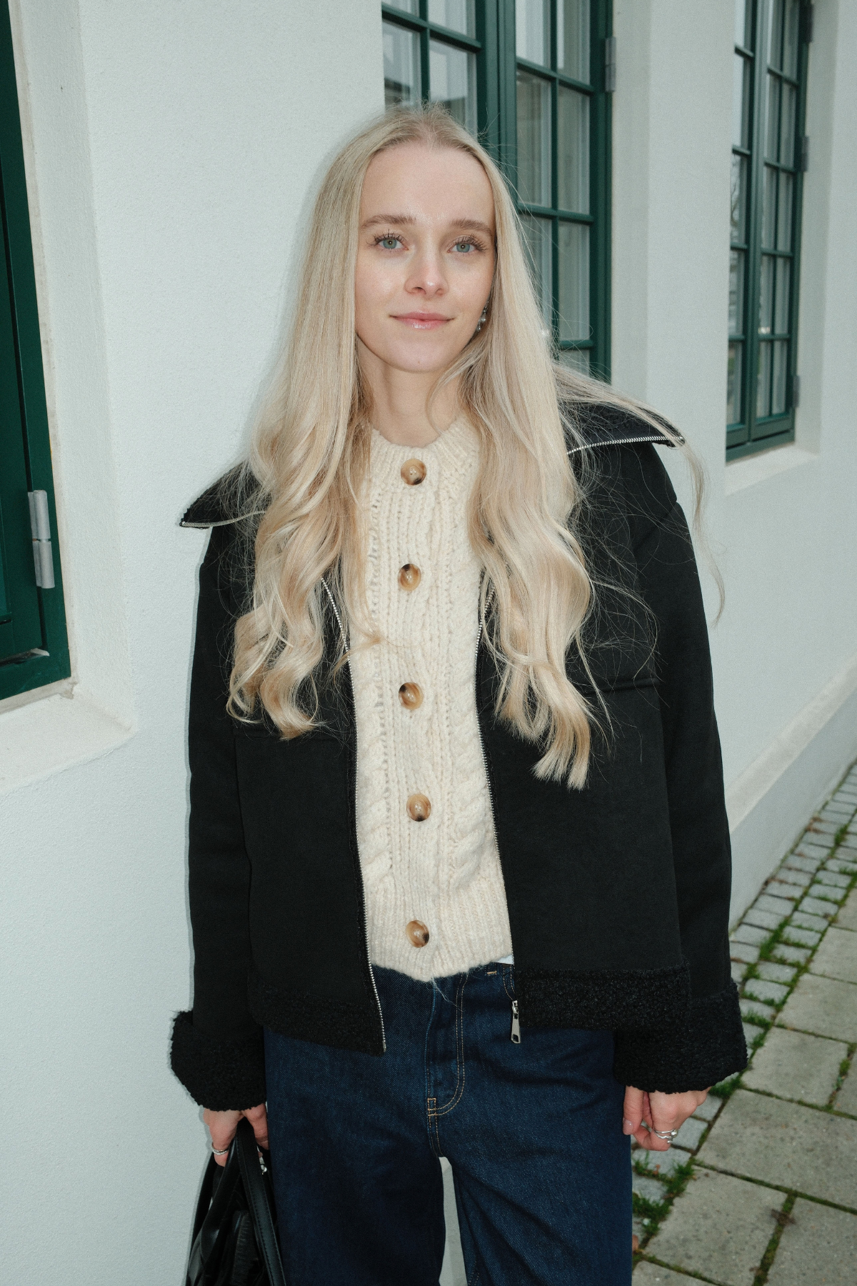 Shearling Zipper Coat - Sort Online Hot Salg