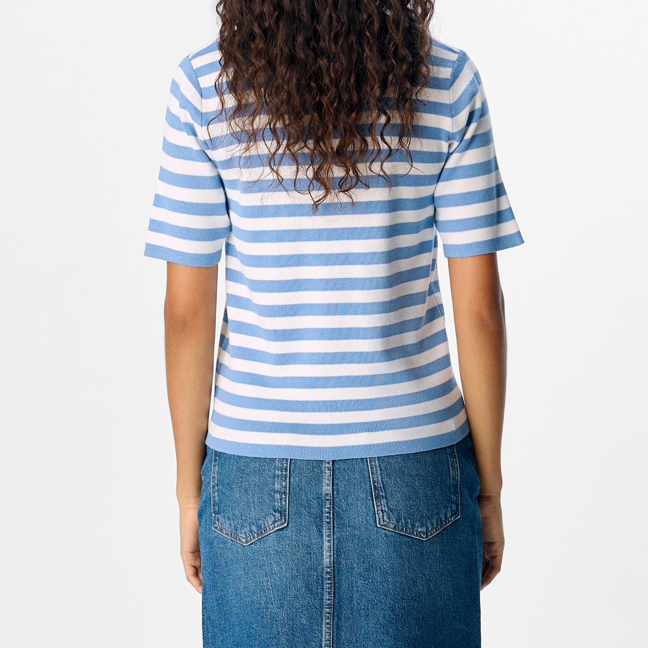 Object Ester SS New Knit Bluse Cornflower Blue/Cloud Dancer NOS25