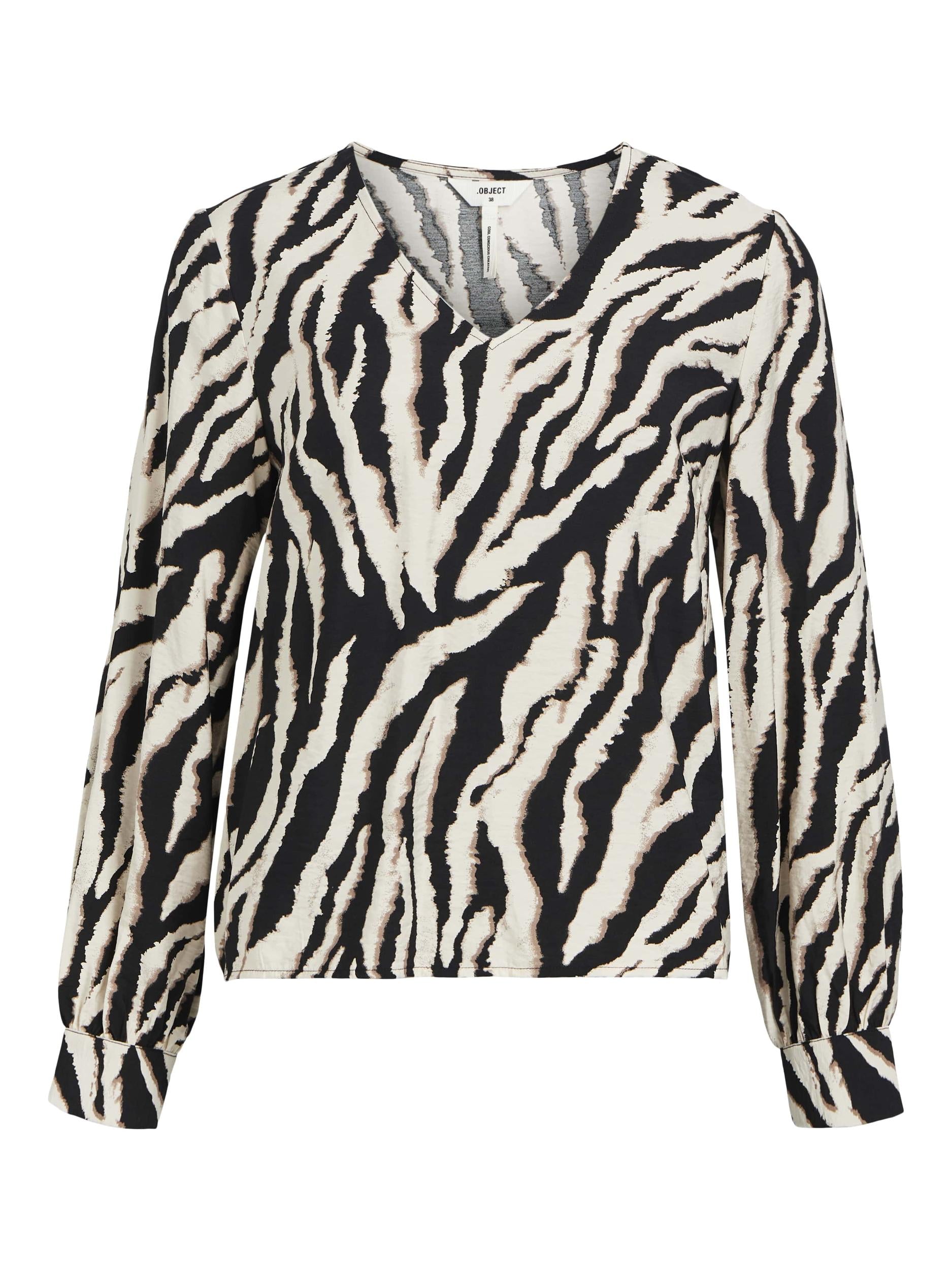 Object Jacira L/S V-neck Bluse Sandshell/Black/Fossil