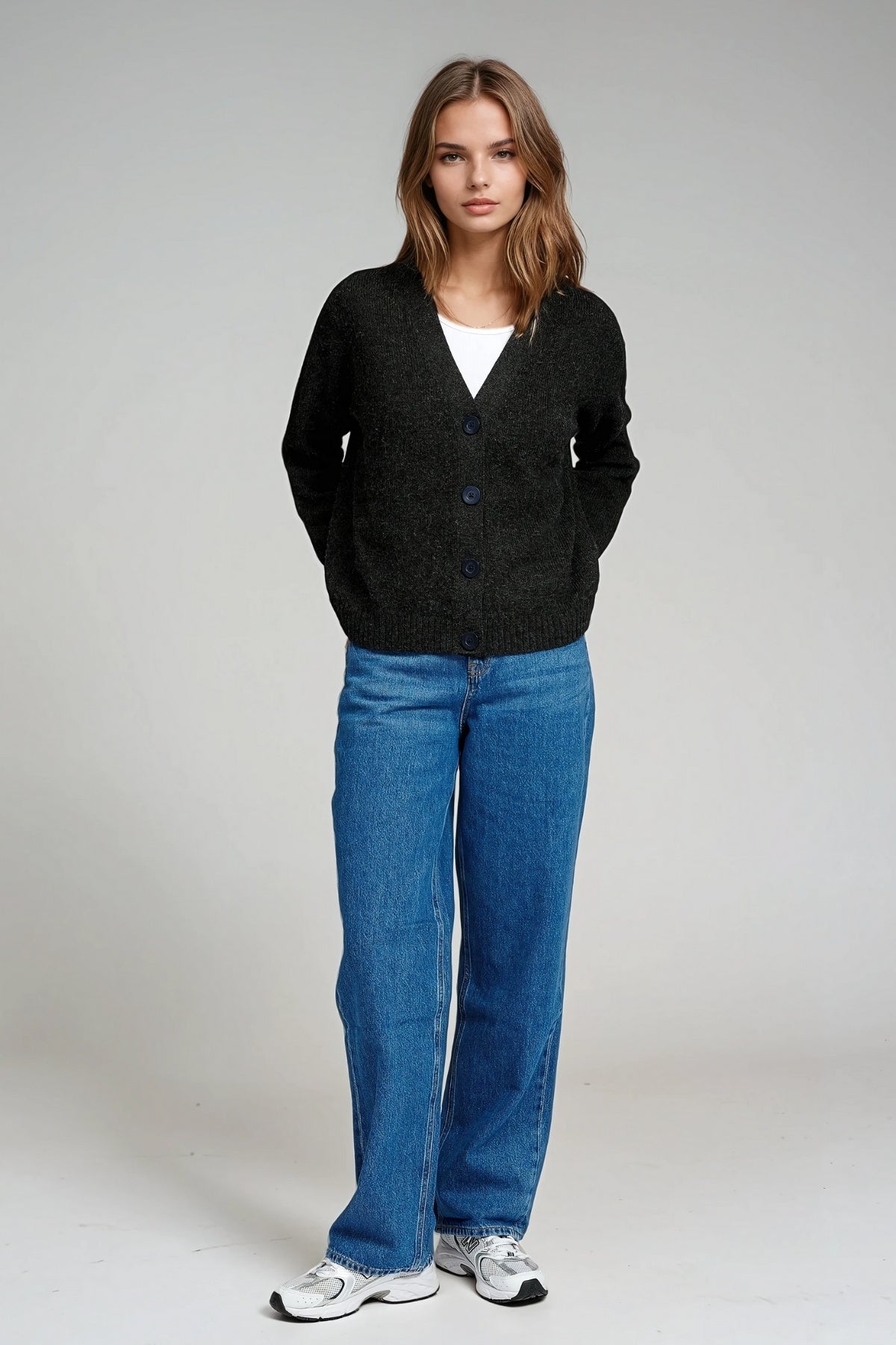 Strikket Cardigan - Mørkegrå Meleret