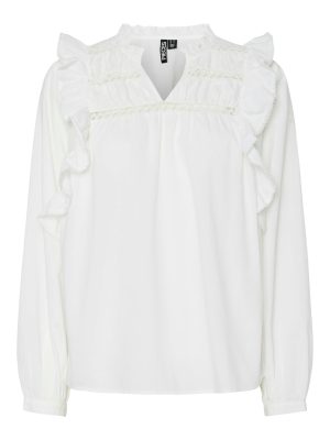 Pieces Makenna LS New Top Bright White Online salg