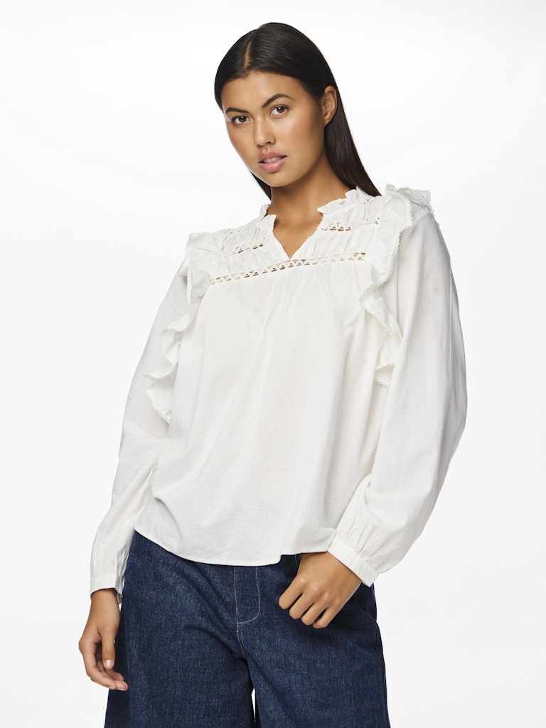 Pieces Makenna LS New Top Bright White Online salg