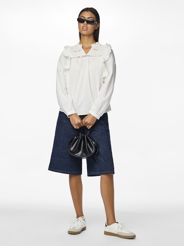 Pieces Makenna LS New Top Bright White Online salg