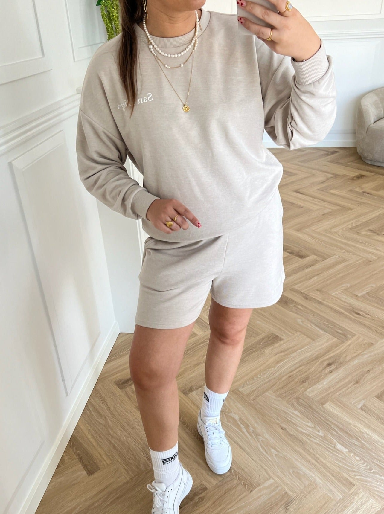 Pieces Skylar HW Sweatshorts SilverGray / White Text
