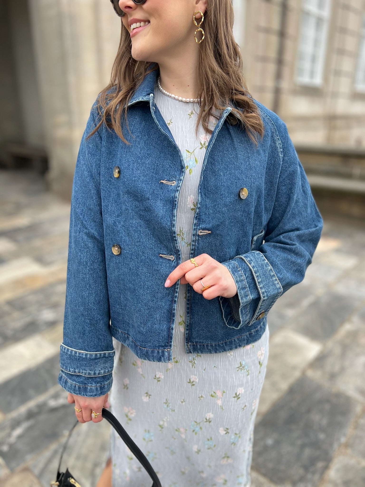 Only April Short DNM Trench Jakke Medium Blue Denim NOS25