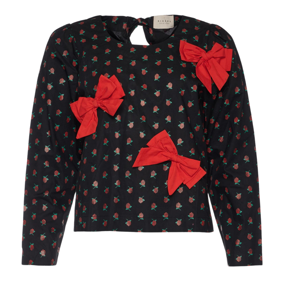 Sissel Edelbo Frederikke Organic Cotton Top Black/Red Roses