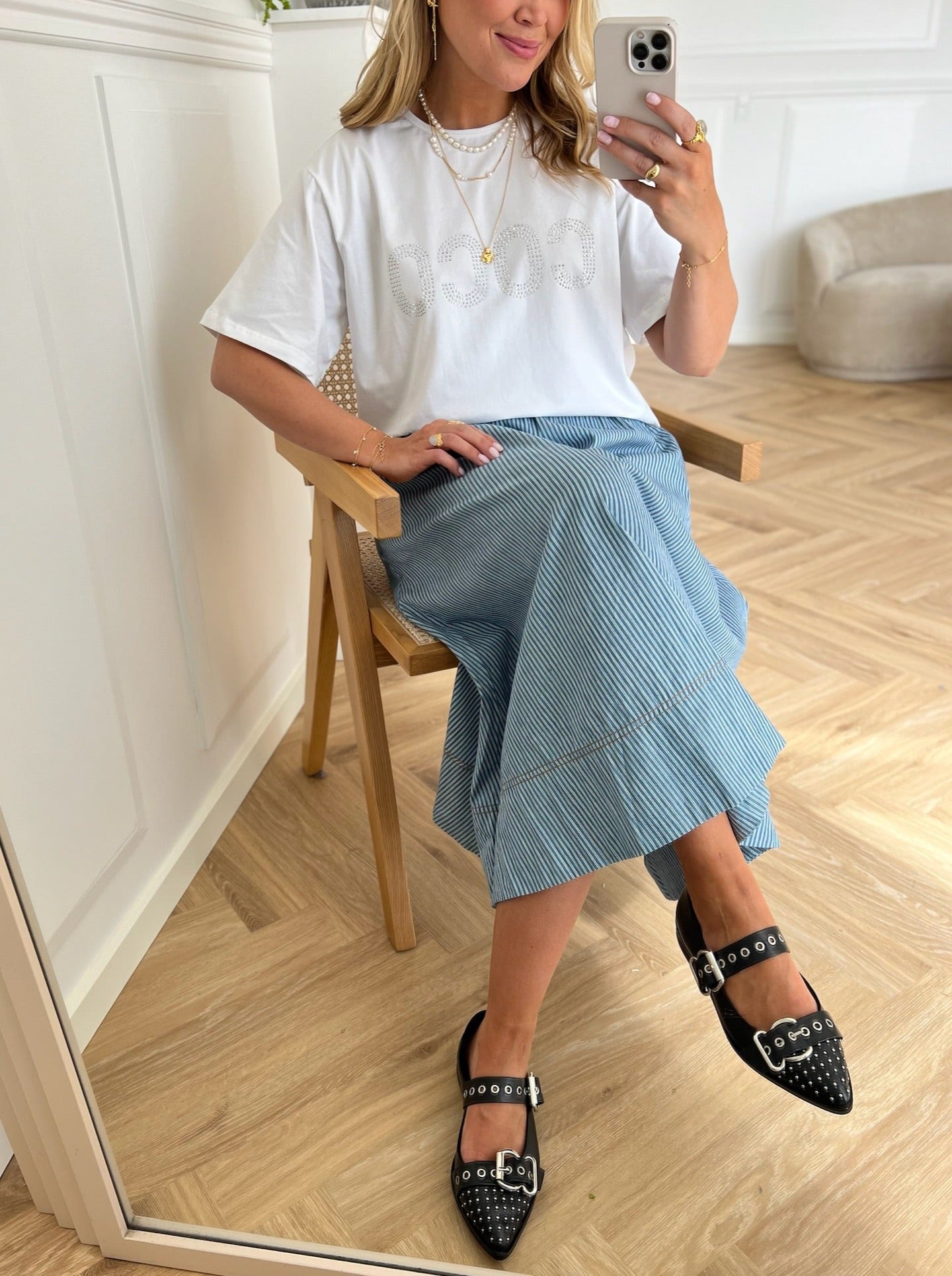 Co'Couture Tram Stripe Nederdel Denim Blue