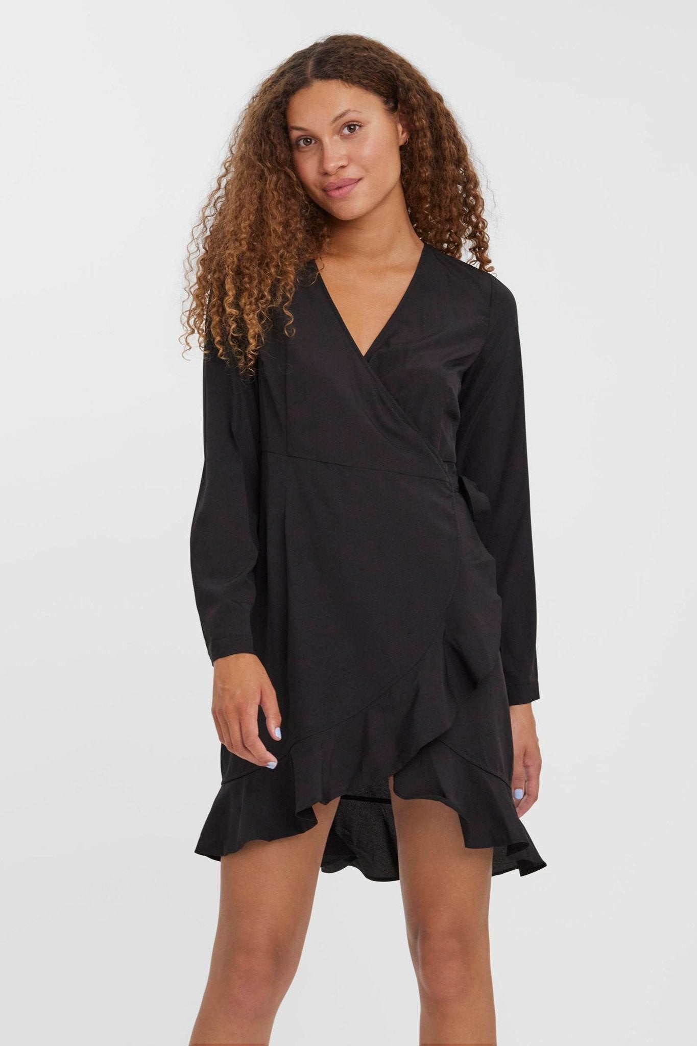 Henna Wrap Frill Kjole - Sort