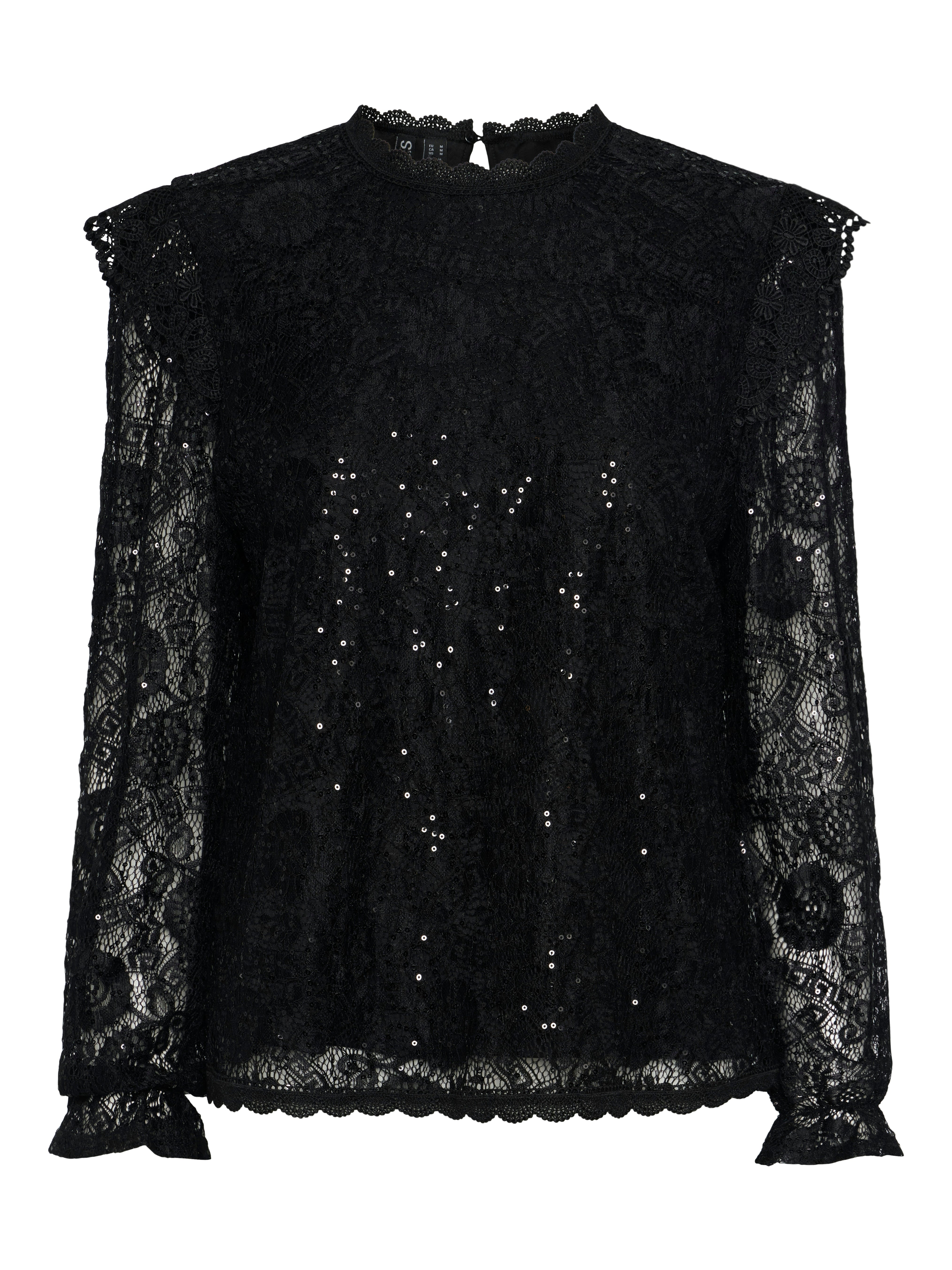 Pieces Olline LS Lace Sequins Bluse Black Rabat