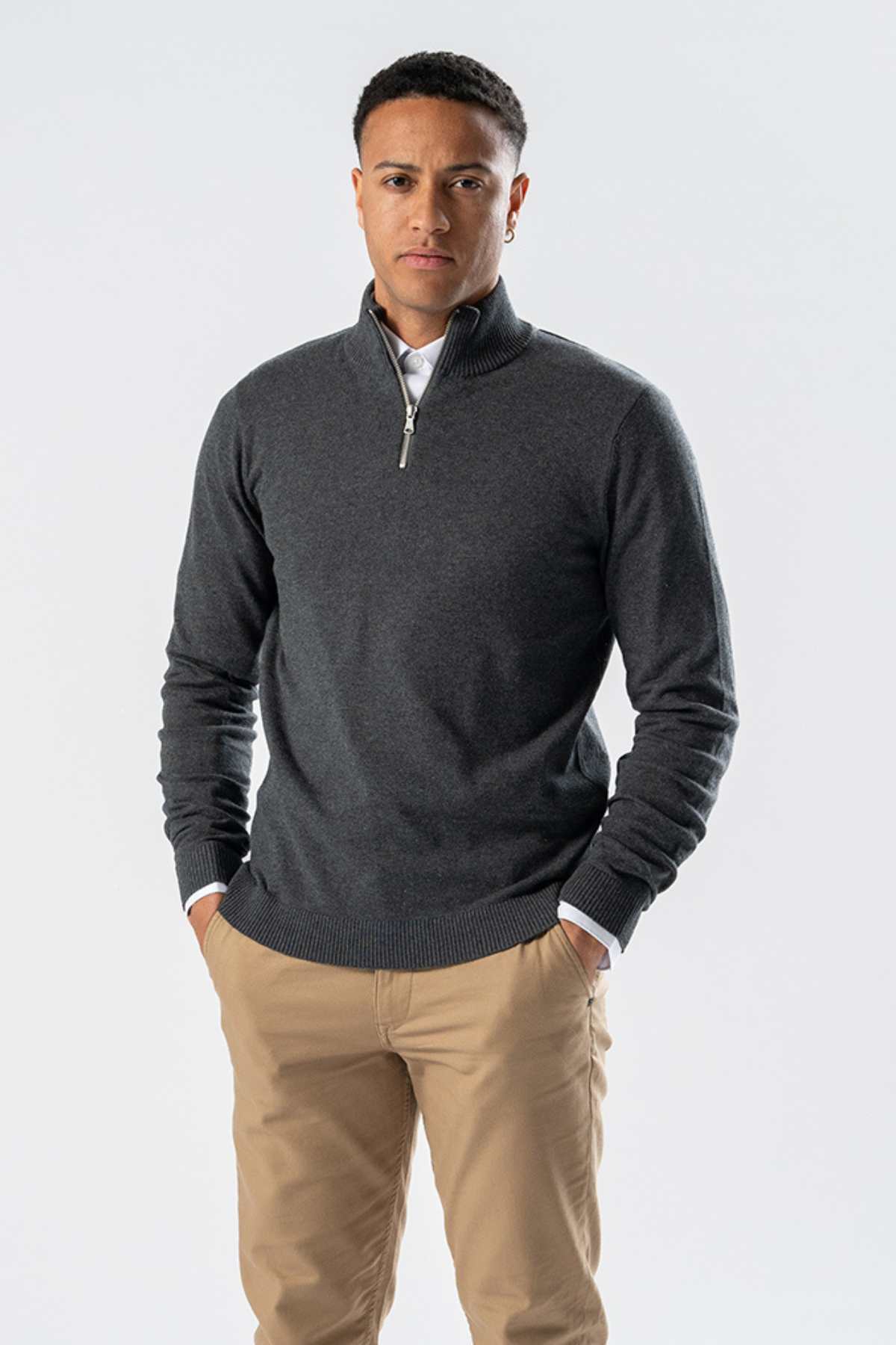 Pullover Half Zip - Charcoal Melange Online salg