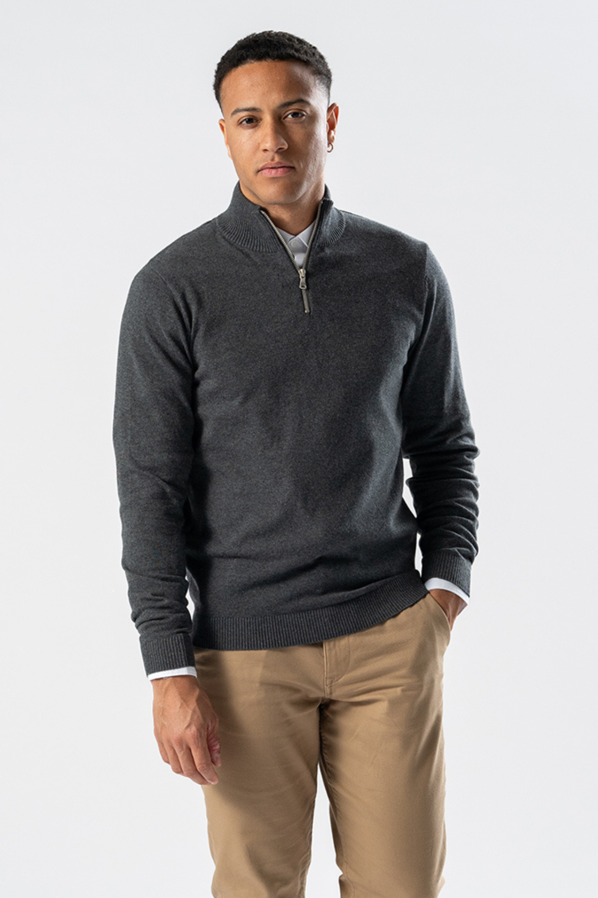 Pullover Half Zip - Charcoal Melange Online salg