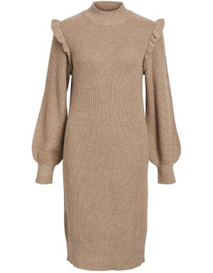 Object Malena Ruffle Strikkjole Fossil Melange