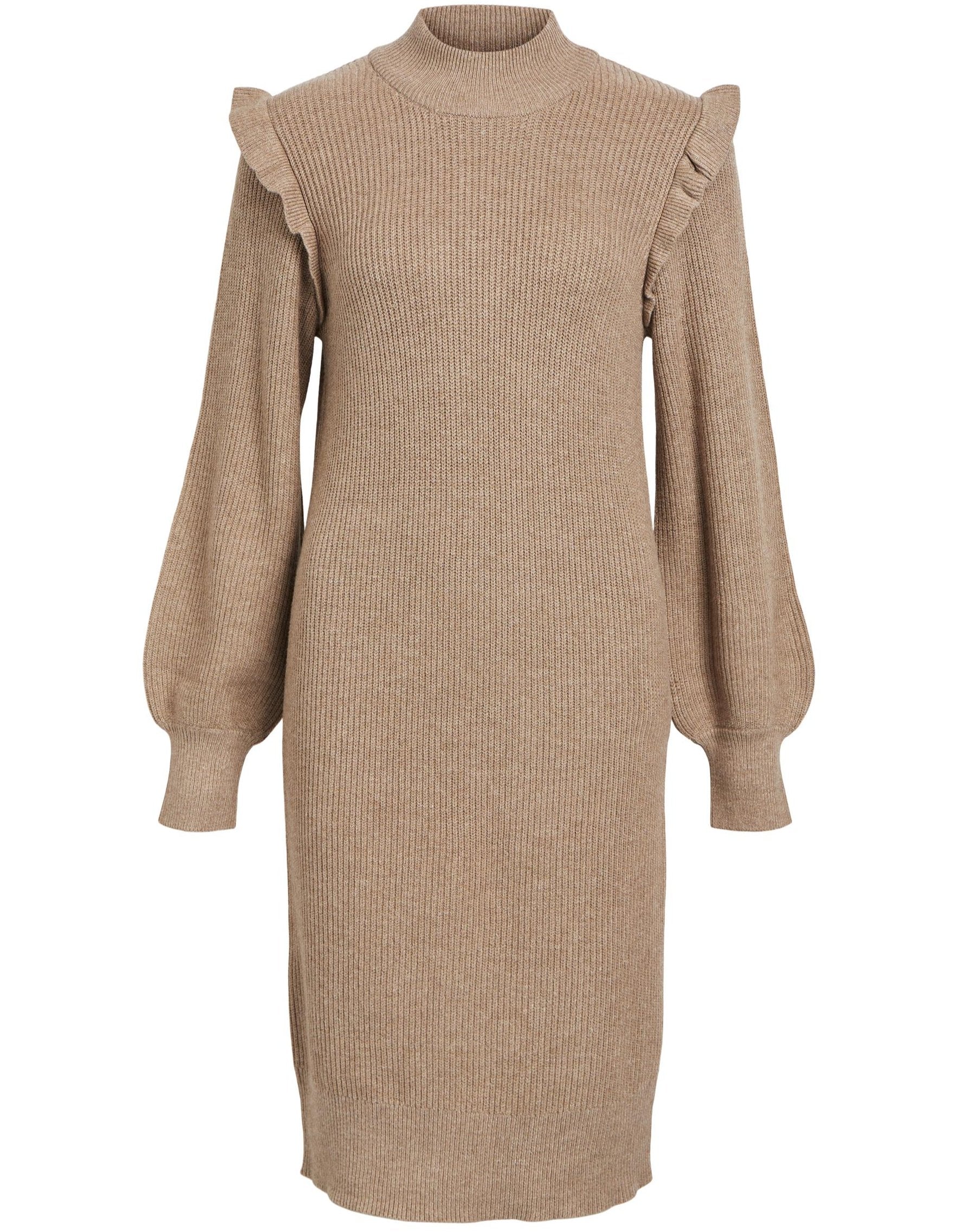 Object Malena Ruffle Strikkjole Fossil Melange