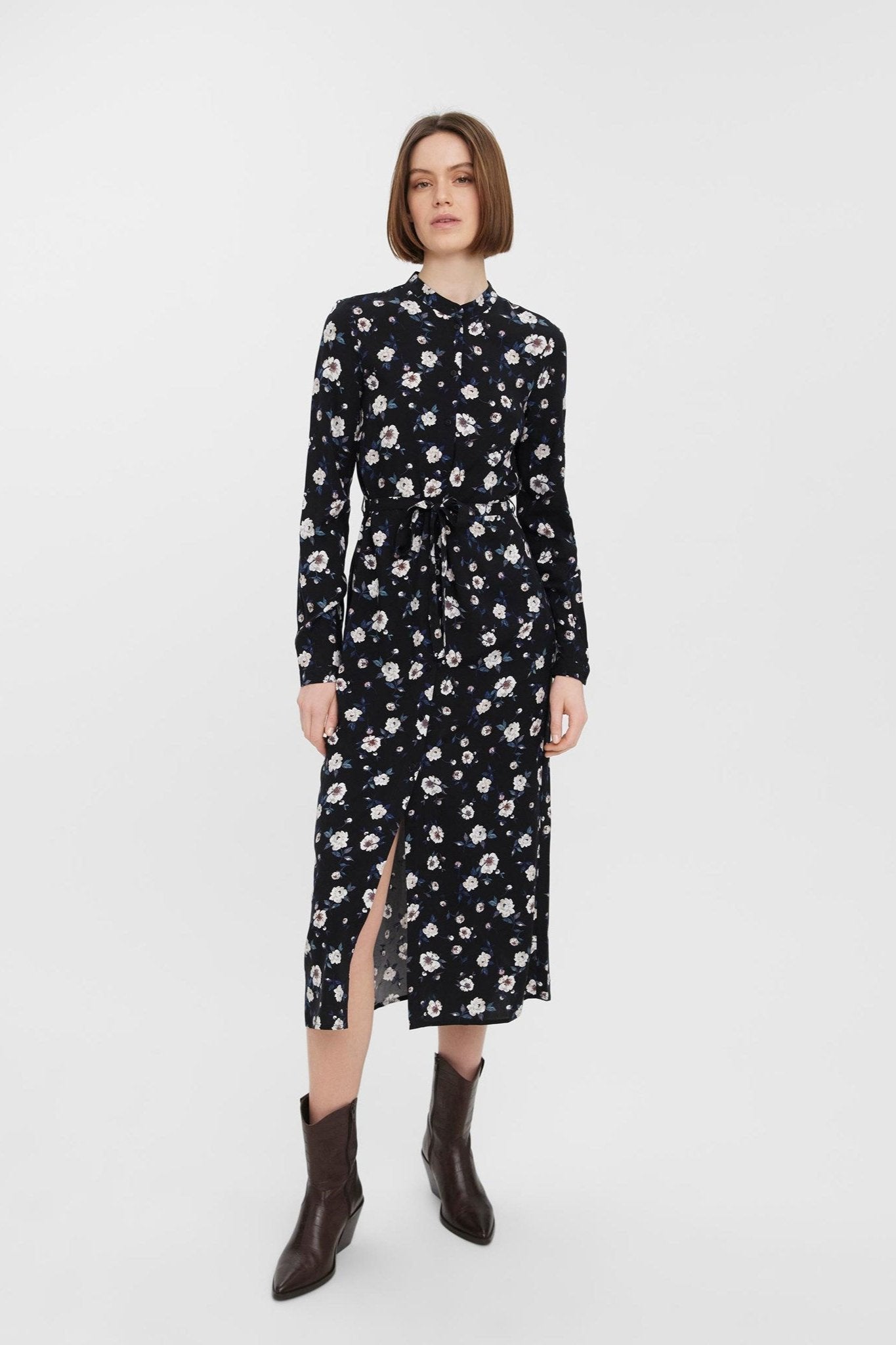 Easy Long Sleeve Shirt Dress - Sort