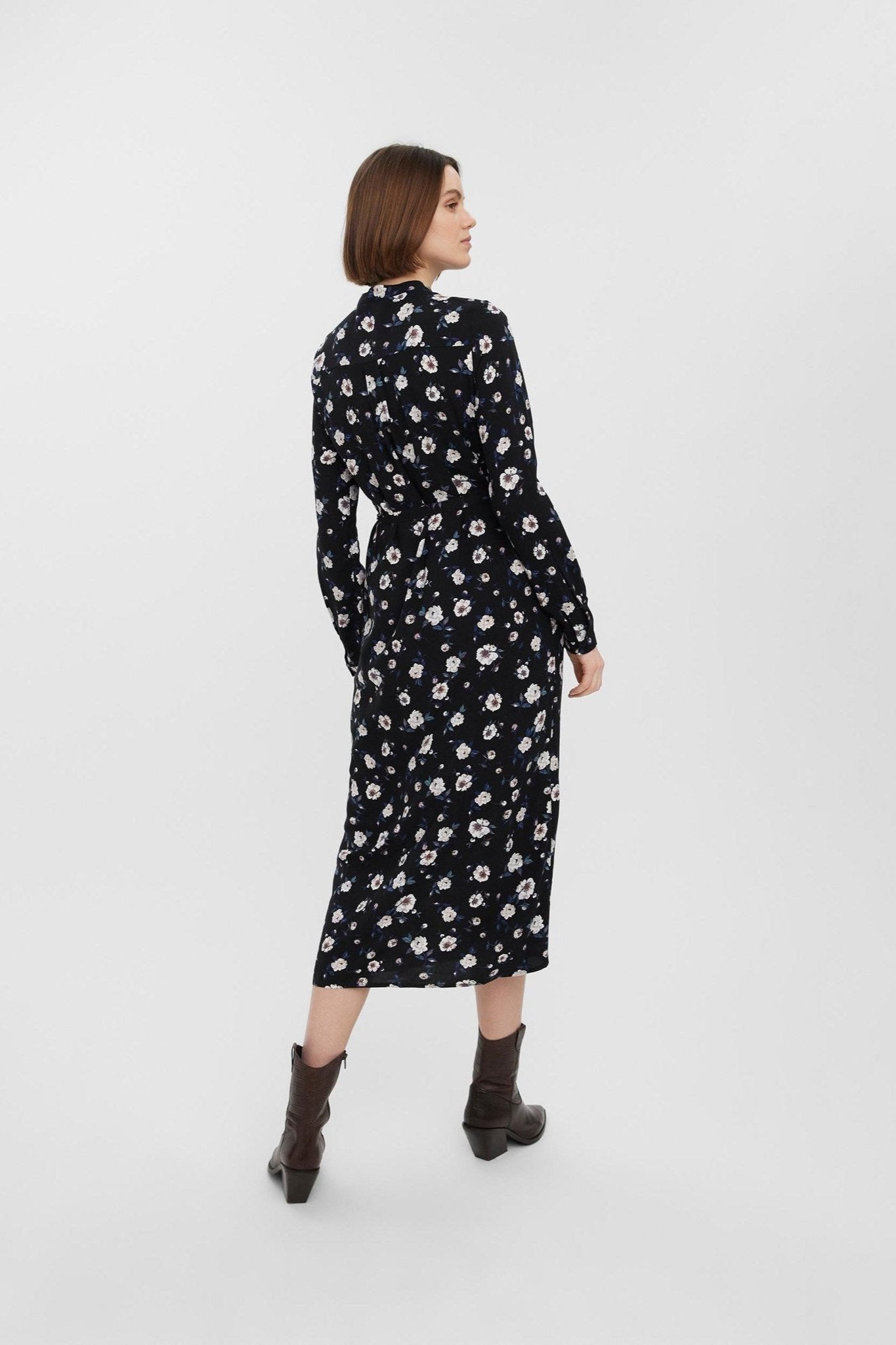 Easy Long Sleeve Shirt Dress - Sort