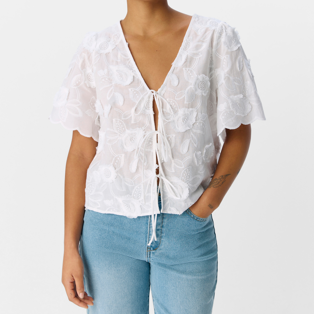 Object Mini SS V-neck Top White