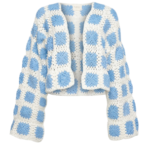 Sissel Edelbo Lucca Crochet Cardigan Cream Blue Squares Online salg