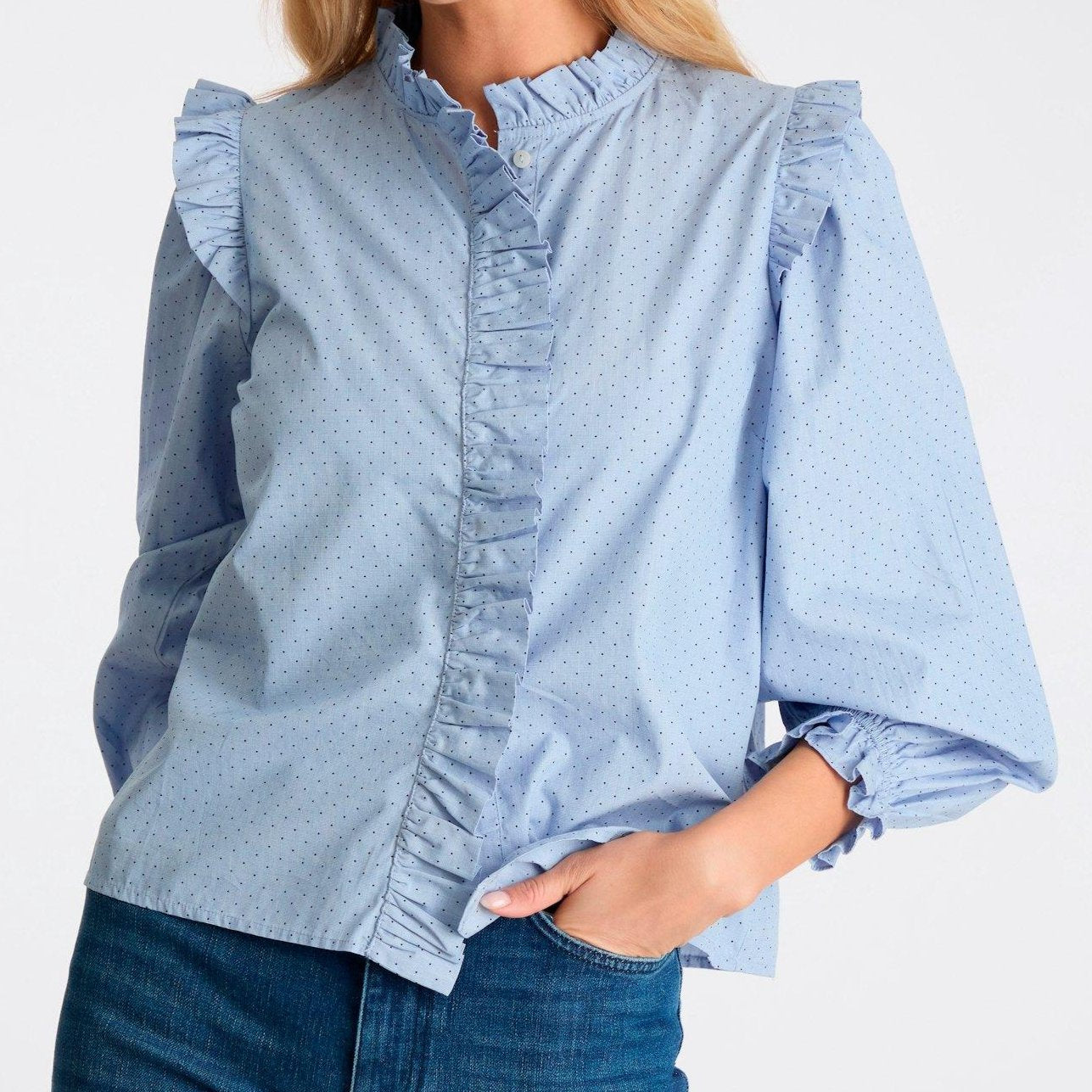 Neo Noir Charly Mini Dot Bluse Light Blue