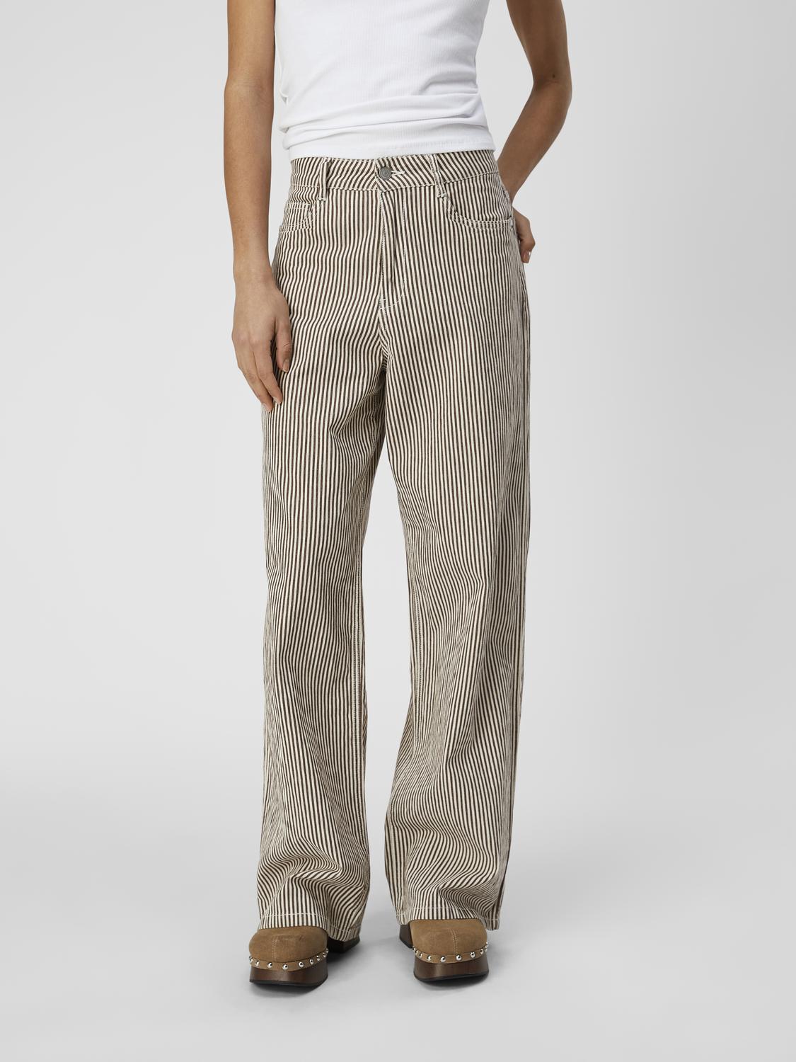 Object Moji MW Wide Long Jeans Sandshell Stripes / Brown