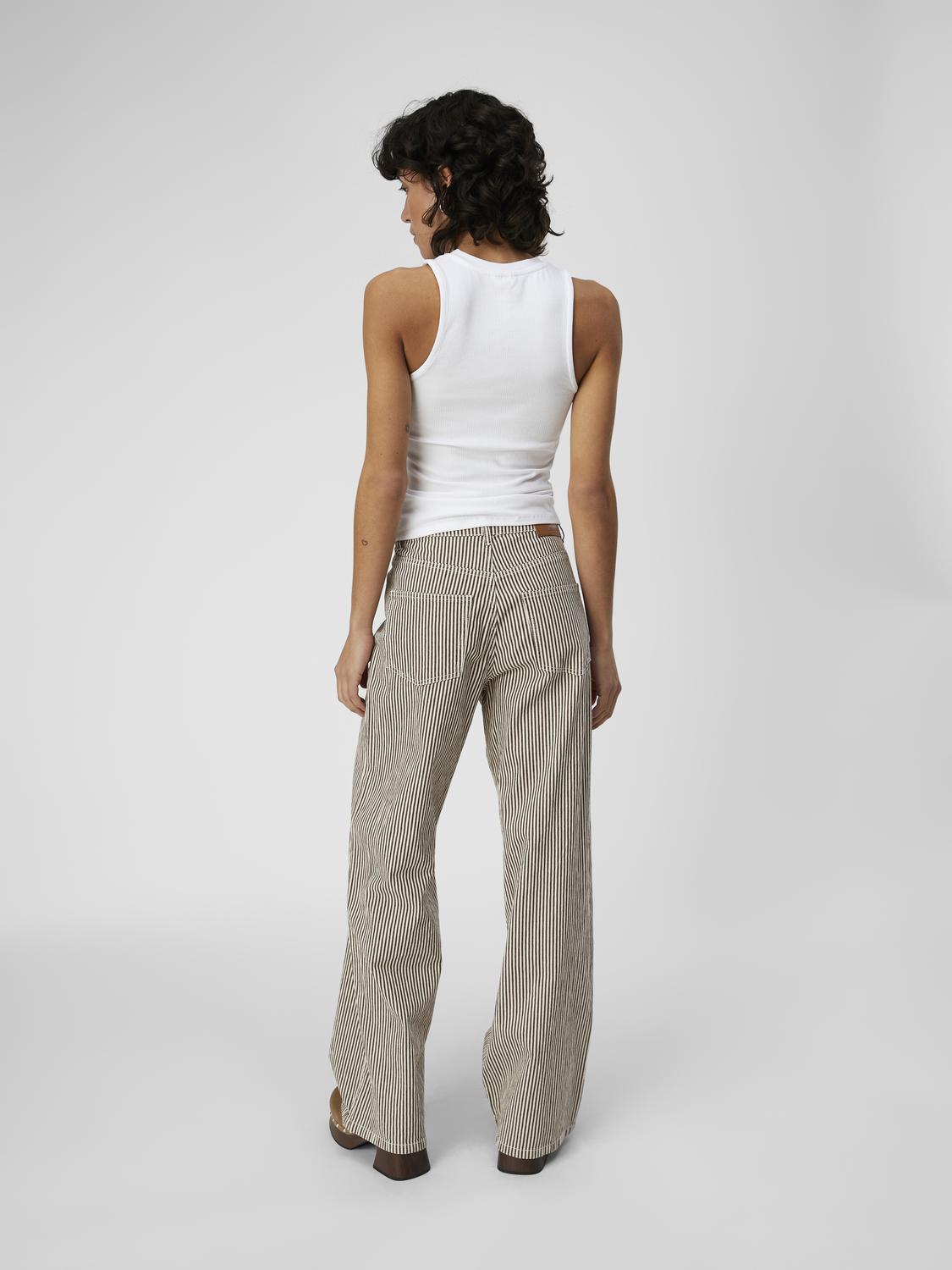 Object Moji MW Wide Long Jeans Sandshell Stripes / Brown