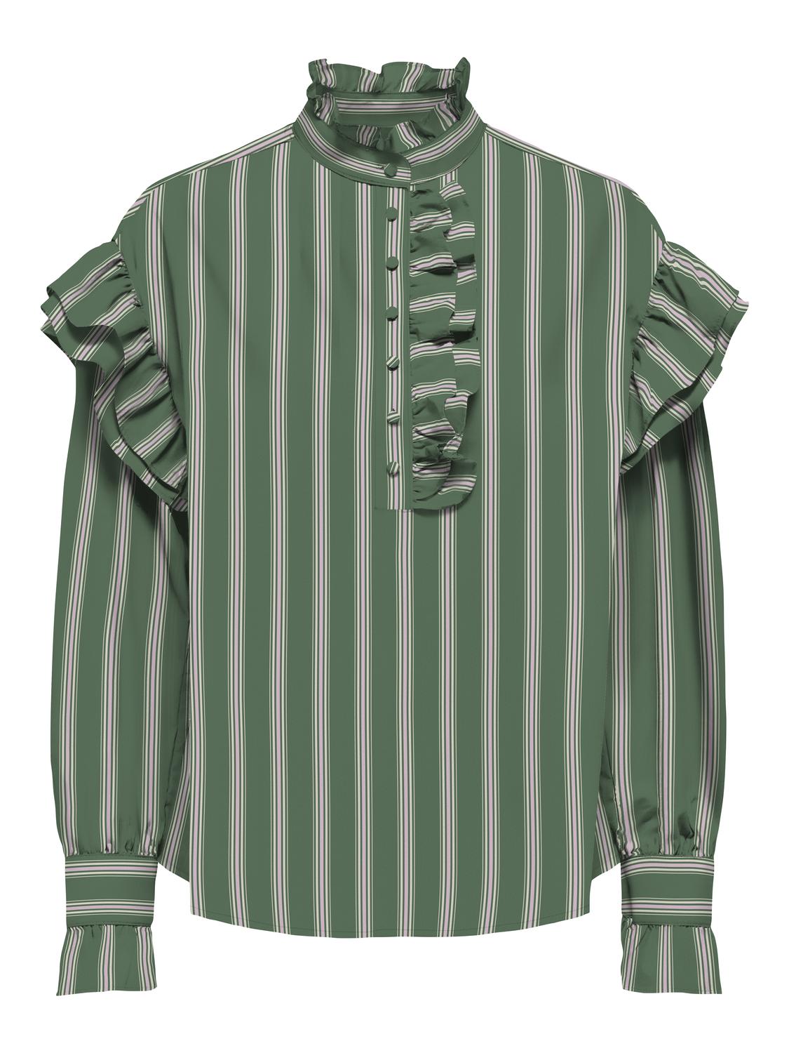 Only Malou LS Frill Stripe Skjorte Hedge Green/Pink Lady