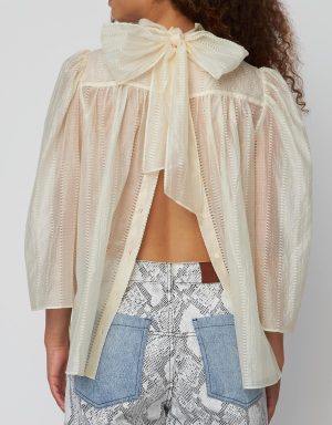 Stella Nova Pointelle High-Neck Bow Bluse Vanilla