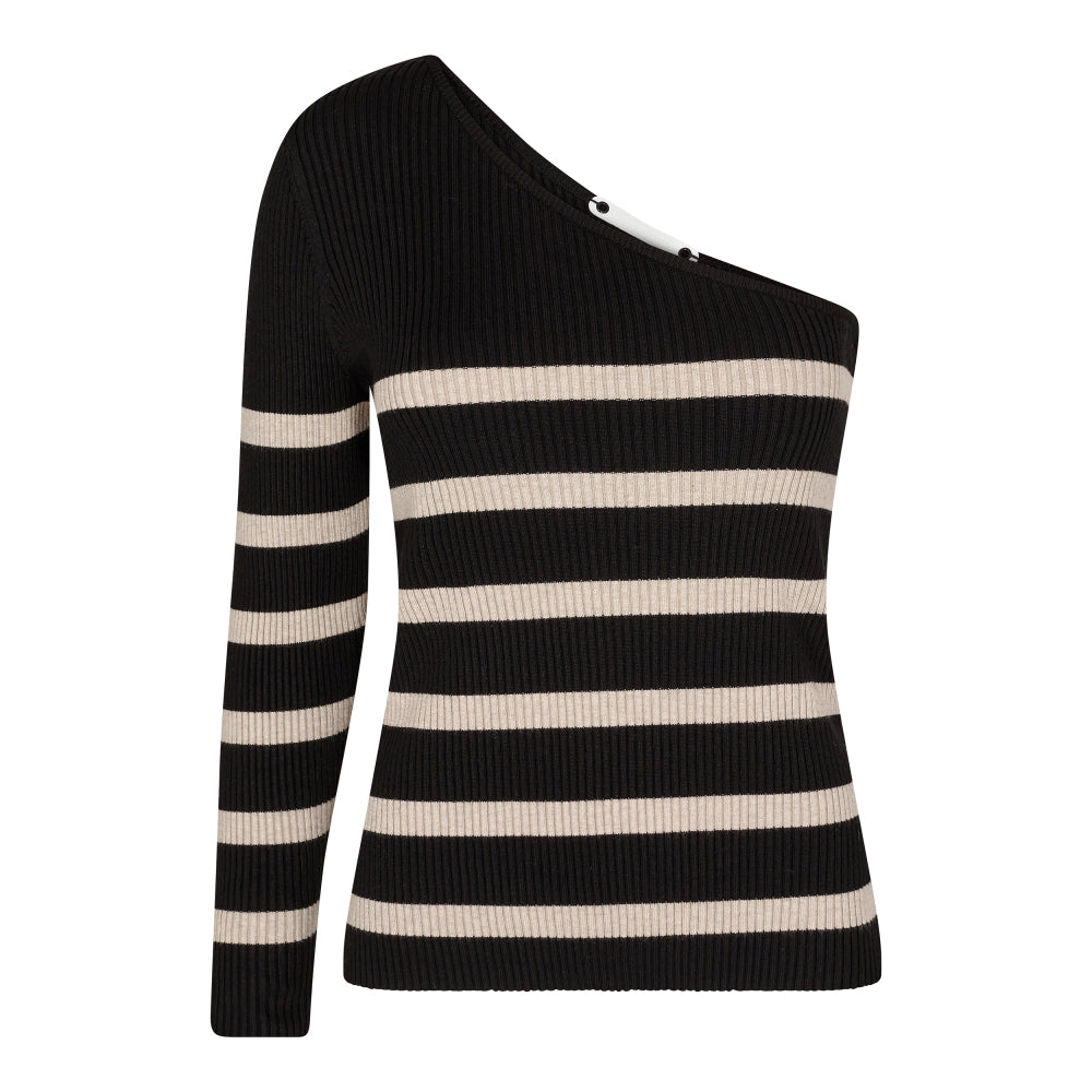 Co'Couture Badu Stripe Asym Rib Strik Black