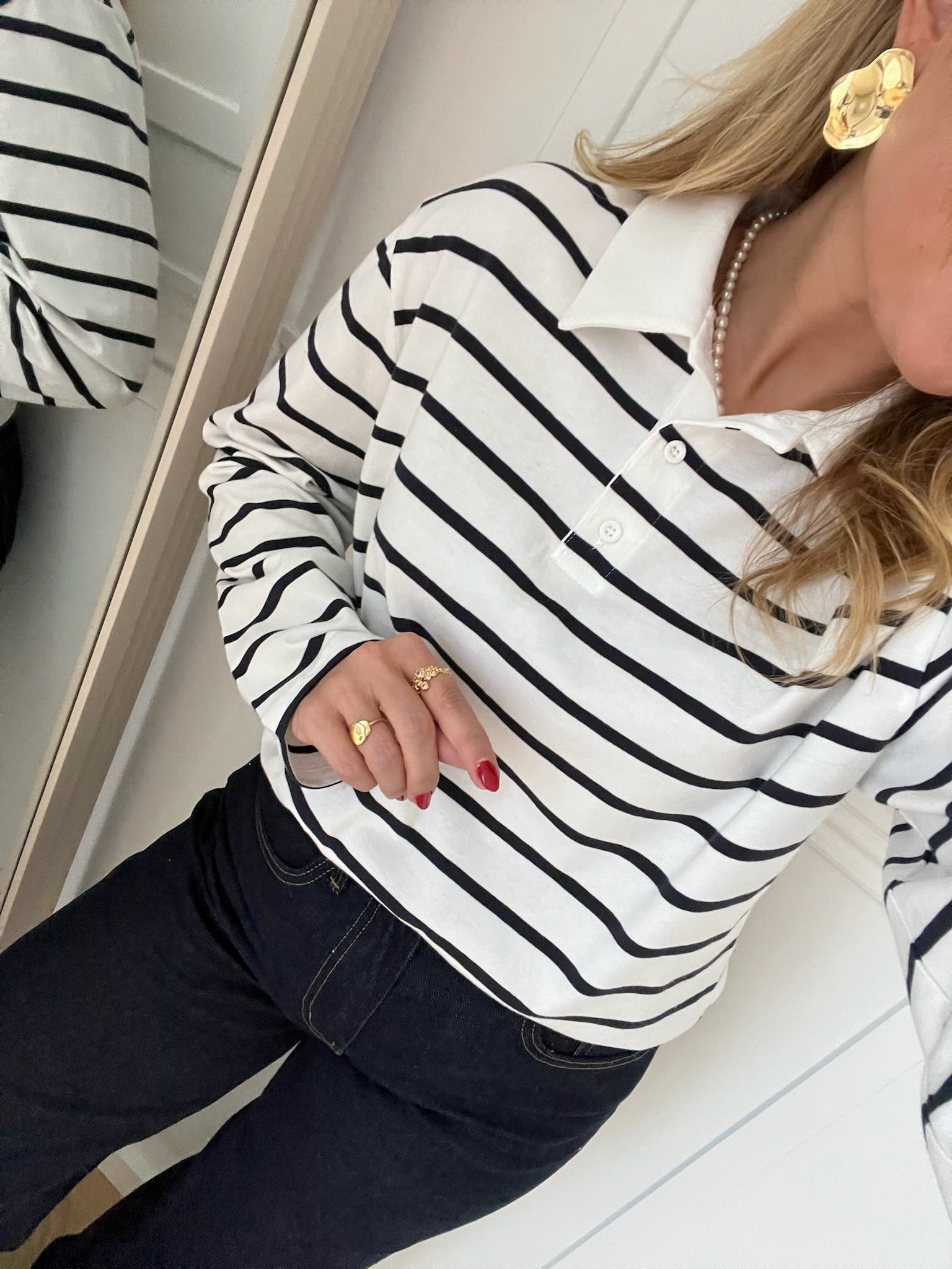 Only Sira LS Polo Bluse Night Sky Stripes NOA24
