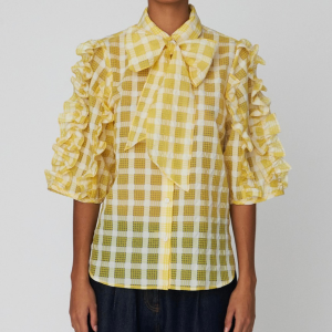 Stella Nova Delicate Checked Frill Skjorte Lovely Yellow på udsalg