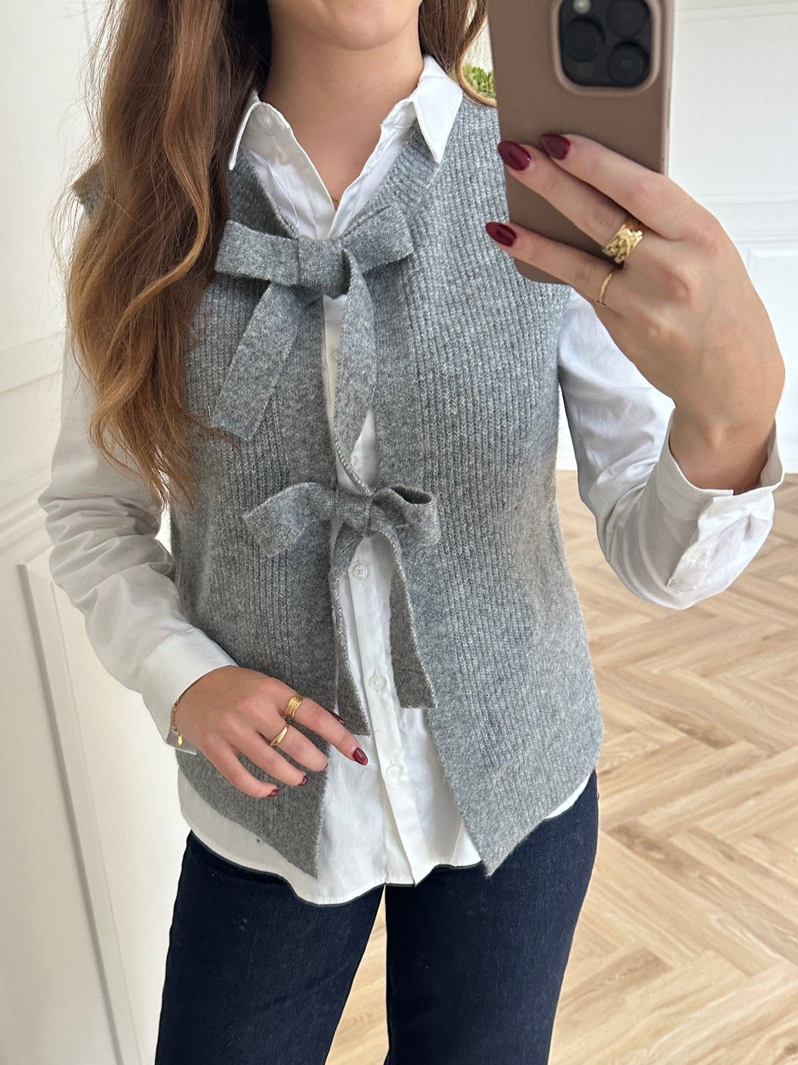 Pieces Silly SL Tie Vest Medium Grey Melange NOS25