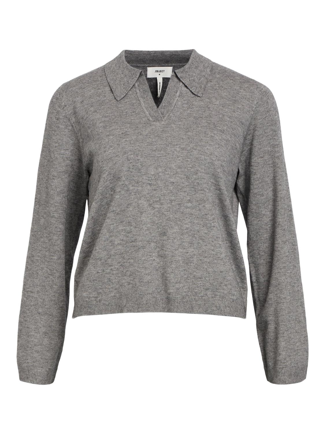 Object Thess LS V-Neck Strik Medium Grey Melange Hot på udsalg