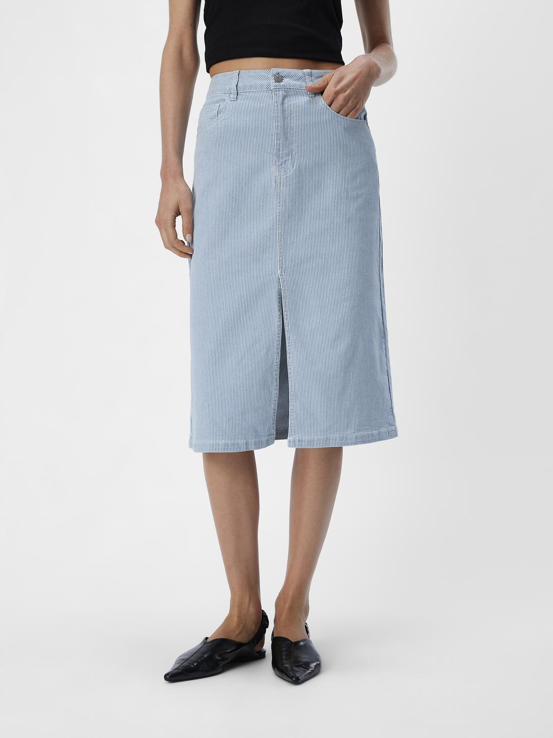 Object Molli Harlow Midi Nederdel Light Blue Denim Hot på udsalg
