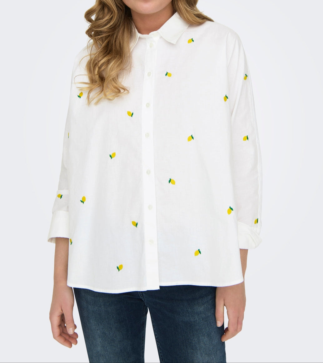 Only New Lina Grace LS Emb Skjorte Bright White Lemon NOS25 Online nu