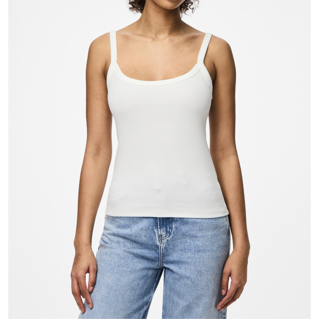 Pieces May Strap Top Bright White NOS25 Udsalg