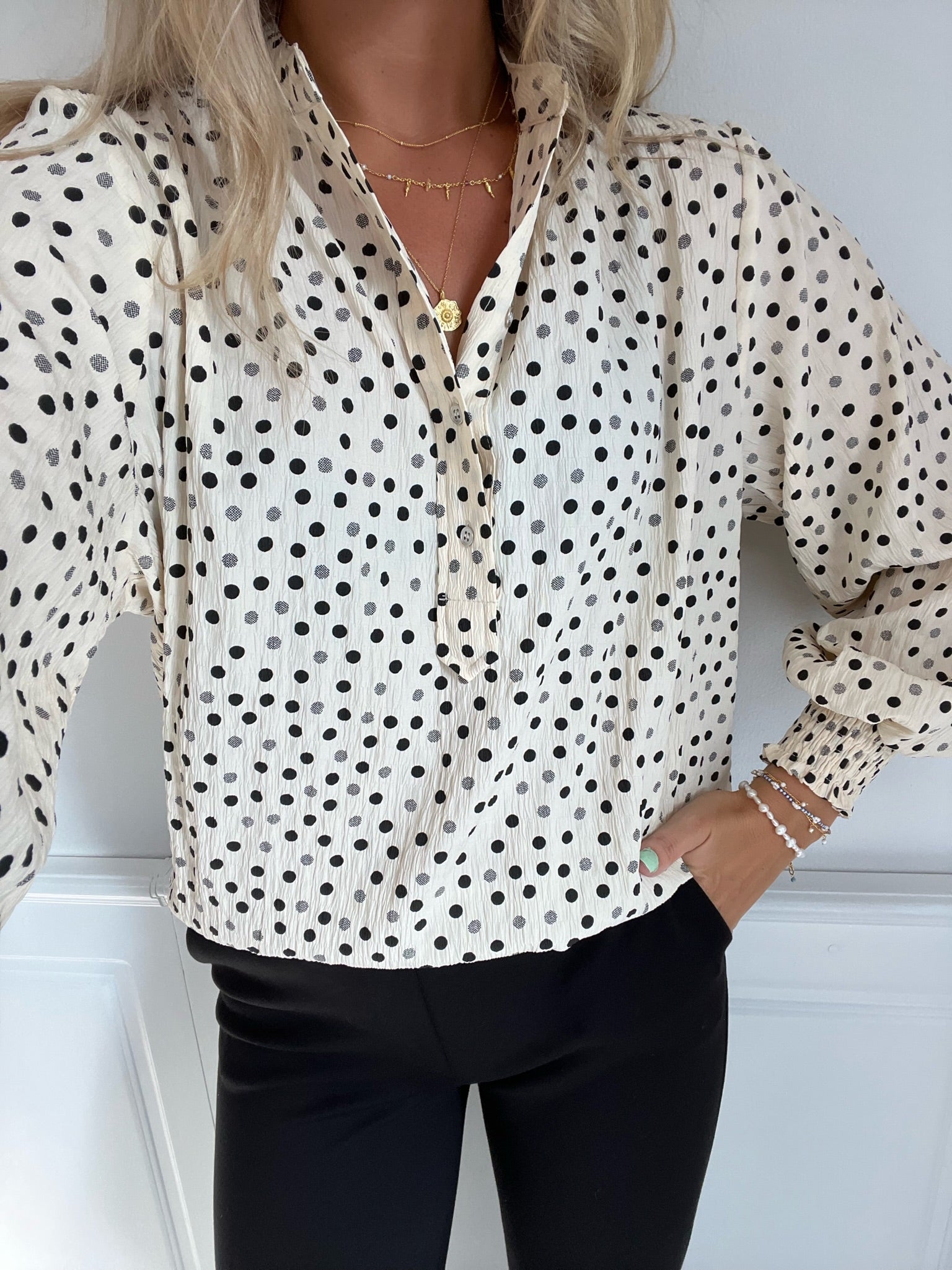 Co'Couture Dot Placket Bluse Bone