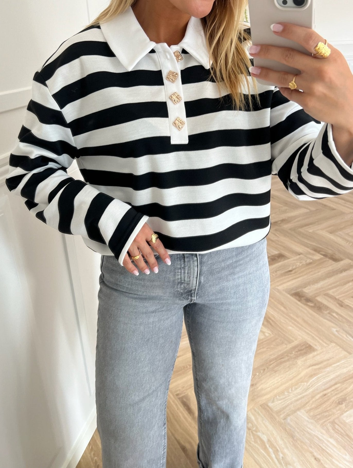 Cras Bea Polo Bluse Black Stripe