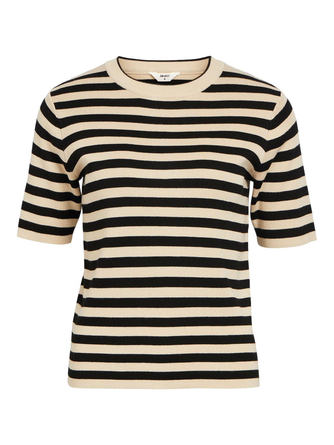 Object Ester SS New Knit Bluse Sandshell/Black NOS25