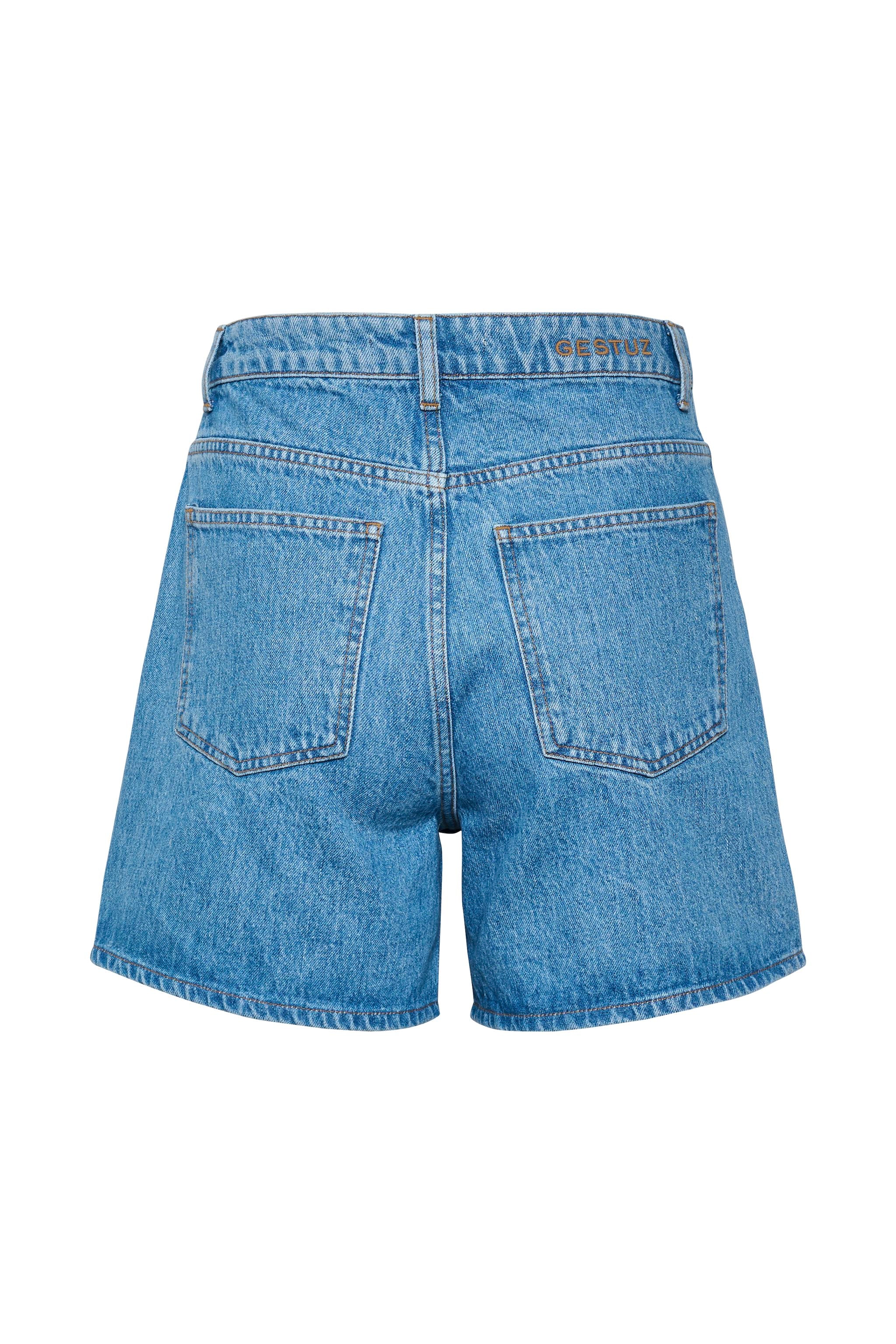 Gestuz Dena HW Shorts Washed Midi Blue Mode