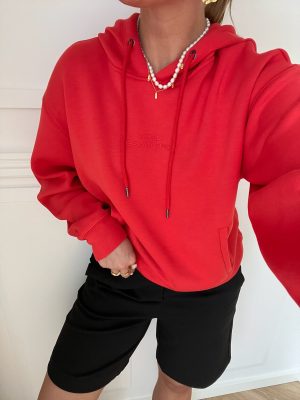 MSCH Copenhagen Ima Q Logo Hood Sweatshirt Aur Red Mode