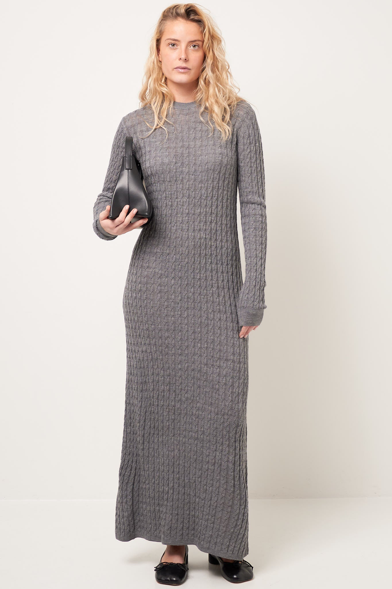 Cable Knit Dress Grey Melange Online nu
