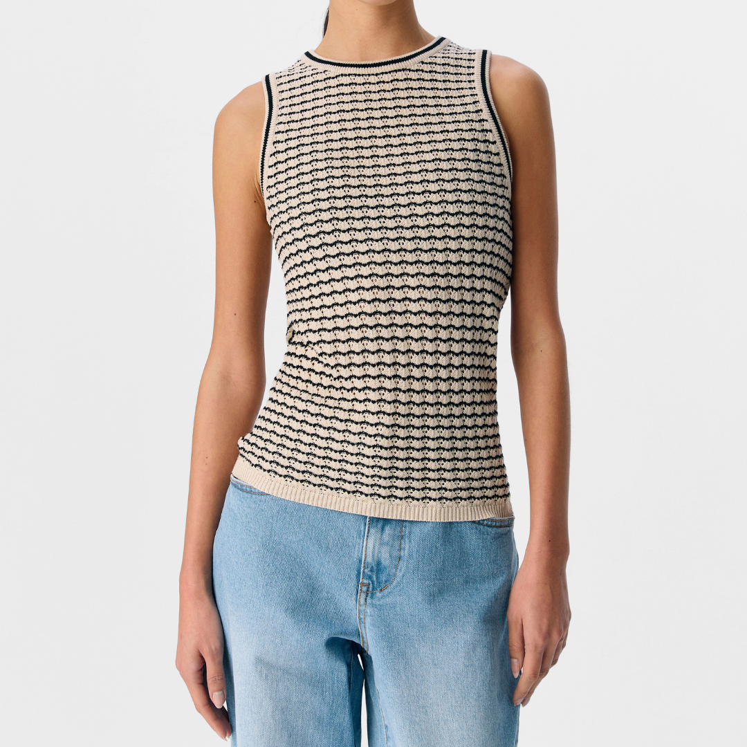 Object Ester Pattern Tank Top Sandshell/Black Levere